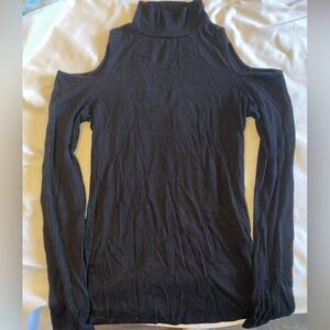 Black Ribbed Turtleneck Top | Shoulder Cut-outs